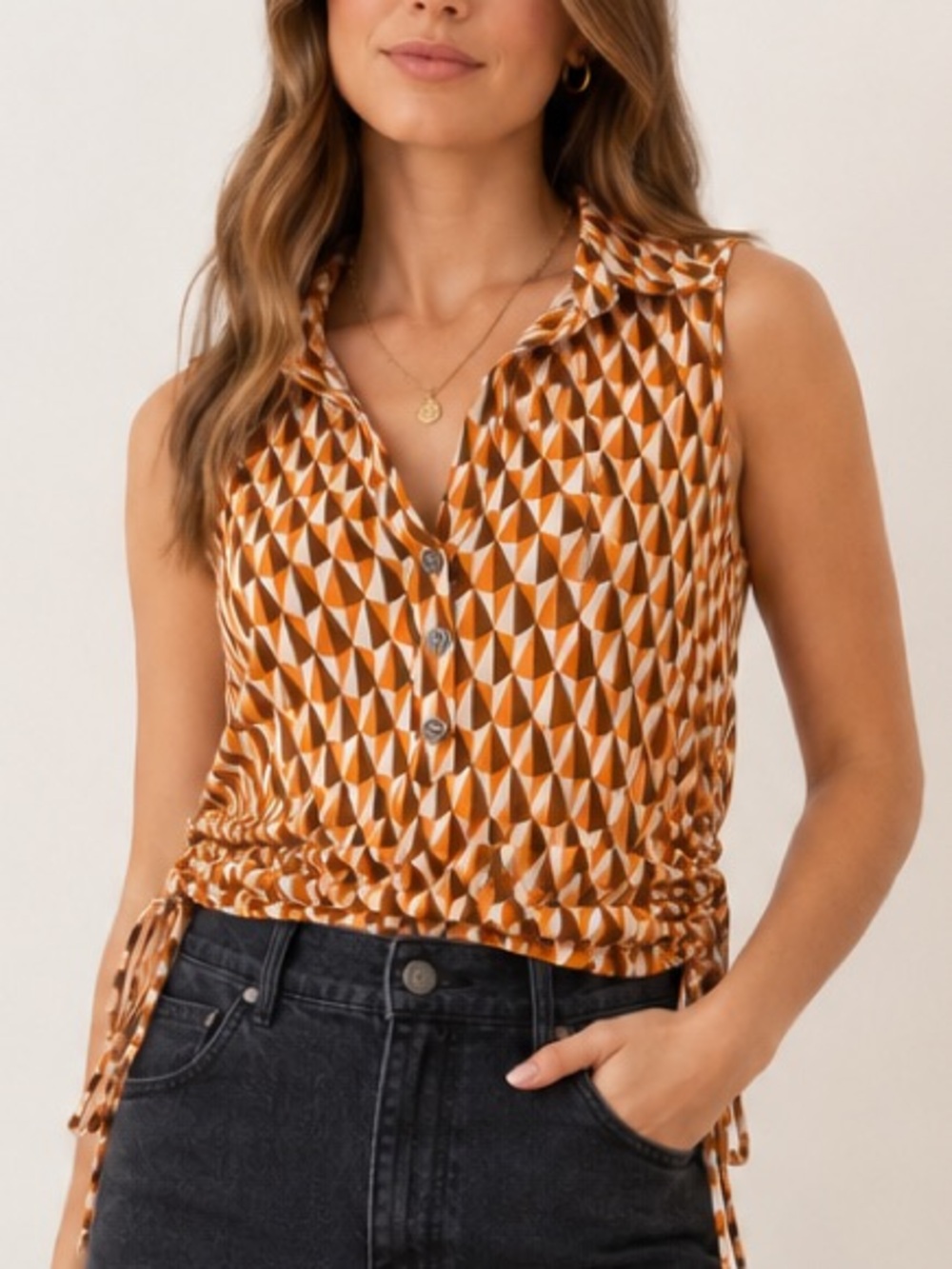 Milk & Honey Geometric Collared Tank